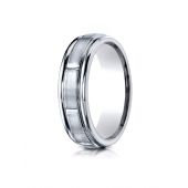 10k White Gold 6mm Comfort-Fit Satin-Finished 8 High Polished Center Cuts and Round Edge Carved Design Band