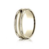 14k Yellow Gold 7mm Comfort-Fit High Polished with Milgrain Round Edge Carved Design Band