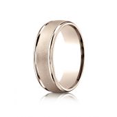 14k Rose Gold 7mm Comfort-Fit Wired-Finished High Polished Round Edge Carved Design Band