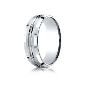 Platinum 7mm Comfort-Fit Satin-Finished with High Polished Cut Carved Design Band