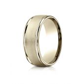 10k Yellow Gold 8mm Comfort-Fit Wire brush Finish High Polished Round Edge Carved Design Band