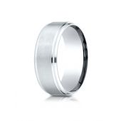 Platinum  8mm Comfort-Fit Satin-Finished Drop Beveled Edge Carved Design Band