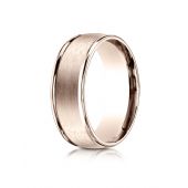 14k Rose Gold 8mm Comfort-Fit Satin Finish High Polished Round Edge Carved Design Band