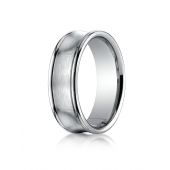 14k White Gold 7.5mm Comfort-Fit Satin-Finished Concave Round Edge Carved Design Band