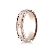 14k Rose Gold 6mm Comfort-Fit burnish Set 8-Stone Diamond Eternity Ring with Milgrain (.32ct)