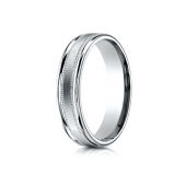 18k White Gold 4mm Comfort-Fit  Satin Finish Center with a round edge and milgrain Carved Design Band