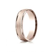 14k Rose Gold 6mm Comfort-Fit Wired-Finished High Polished Round Edge Carved Design Band