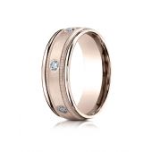 14k Rose Gold 8mm Comfort-Fit burnish Set 6-Stone Diamond Eternity Ring with Milgrain (.48ct)