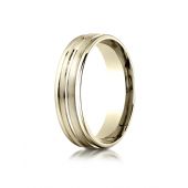 14k Yellow Gold 6mm Comfort-Fit Satin-Finished High Polished Center Trim and Round Edge Carved Design Band