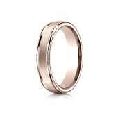 14k Rose Gold 4mm Comfort-Fit Satin-Finished High Polished Round Edge Carved Design Band