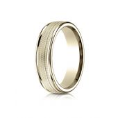 10k Yellow Gold 6mm Comfort-Fit  multi milgrain center high polish round edge Design band