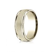 14k Yellow Gold 8mm Comfort-Fit  multi milgrain center high polish round edge Design band