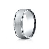 10k White Gold 8mm Comfort-Fit Wire brush Finish High Polished Round Edge Carved Design Band