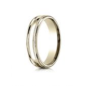 14k Yellow Gold 4mm Comfort-Fit  High Polished finish with a round edge and milgrain Carved Design Band