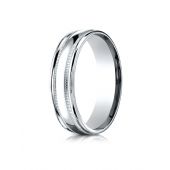 18k White Gold 6mm Comfort-Fit High Polished with Milgrain Round Edge Carved Design Band