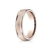 14k Rose Gold 6mm Comfort-Fit  multi milgrain center high polish round edge Design band