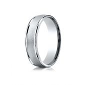 14k White Gold 6mm Comfort-Fit Wired-Finished High Polished Round Edge Carved Design Band