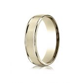 18k Yellow Gold 6mm Comfort-Fit Satin Finish High Polished Round Edge Carved Design Band