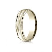 14k Yellow Gold 6mm Comfort-Fit Chevron Design High Polished Round Edge Carved Design Band