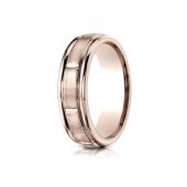 14k Rose Gold 6mm Comfort-Fit Satin-Finished 8 High Polished Center Cuts and Round Edge Carved Design Band