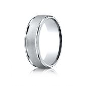 10k White Gold 7mm Comfort-Fit Wired-Finished High Polished Round Edge Carved Design Band