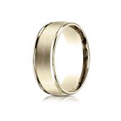 14k Yellow Gold 8mm Comfort-Fit Satin Finish High Polished Round Edge Carved Design Band