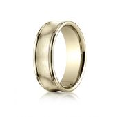 14k Yellow Gold 7.5mm Comfort-Fit Satin-Finished Concave Round Edge Carved Design Band
