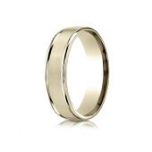 10k Yellow Gold 6mm Comfort-Fit Satin Finish High Polished Round Edge Carved Design Band