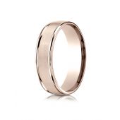 14k Rose Gold 6mm Comfort-Fit Satin Finish High Polished Round Edge Carved Design Band