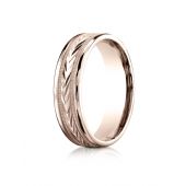 14k Rose Gold 6mm Comfort-Fit Harvest of Love Round Edge Carved Design Band