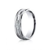 14k White Gold 6mm Comfort-Fit Harvest of Love Round Edge Carved Design Band