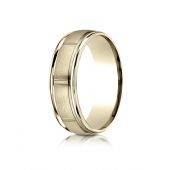 14k Yellow Gold 7mm Comfort-Fit Satin-Finished 8 High Polished Center Cuts and Round Edge Carved Design Band