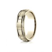 14k Yellow Gold 6mm Comfort-Fit Satin-Finished 8 High Polished Center Cuts and Round Edge Carved Design Band