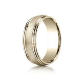 14k Yellow Gold 7.5mm Comfort-Fit Satin-Finished Double Round Edge Carved Design Band