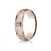 14k Rose Gold 7mm Comfort-Fit Satin-Finished 8 High Polished Center Cuts and Round Edge Carved Design Band