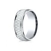 18k White Gold 8mm Comfort Fit Round Edge Patterned Design Band