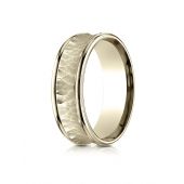 14k Yellow Gold 7.5mm Comfort Fit Hammered Finish Concave Center Design Band