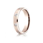 14k Rose Gold 4mm Comfort-Fit High Polish Edge Satin Center Burnish Set 8-Stone Diamond Eternity Ring (.32ct)