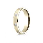 14k Yellow Gold 4mm Comfort-Fit High Polish Edge Satin Center Burnish Set 8-Stone Diamond Eternity Ring (.32ct)