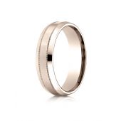 14k Rose Gold 6mm Comfort-Fit Satin-Finished with Milgrain Carved Design Band