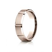 14k Rose Gold 6mm Comfort-Fit Satin-Finished Grooves Carved Design Band