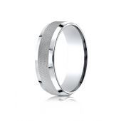 14 Karat White Gold 7mm Comfort-Fit High Polish Round Edge Cross Hatch Center Design Band