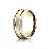 18k Yellow Gold 8mm Comfort-Fit Satin-Finished with Parallel Grooves Carved Design Band