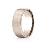 14k Rose Gold 8mm Comfort-Fit Riveted Edge Satin Finish Design Band