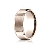 14k Rose Gold 8mm Comfort-Fit Satin-Finished Grooves Carved Design Band