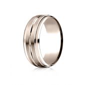 14k Rose Gold 8mm Comfort-Fit Drop Bevel Satin Center Cut Design Band