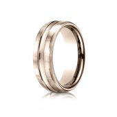 14k Rose Gold 7.5mm Comfort-Fit Satin-Finished High Polished Center Cut Carved Design Band