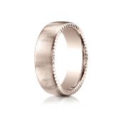 14k Rose Gold 7.5mm Comfort-Fit Satin-Finished Rivet Coin Edging Carved Design Band