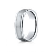 14k White Gold 7mm Comfort-Fit Satin-Finished Parallel Center Cuts Four-Sided Carved Design Band