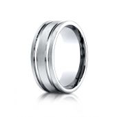 Platinum 8mm Comfort-Fit Satin-Finished with Parallel Grooves Carved Design Band